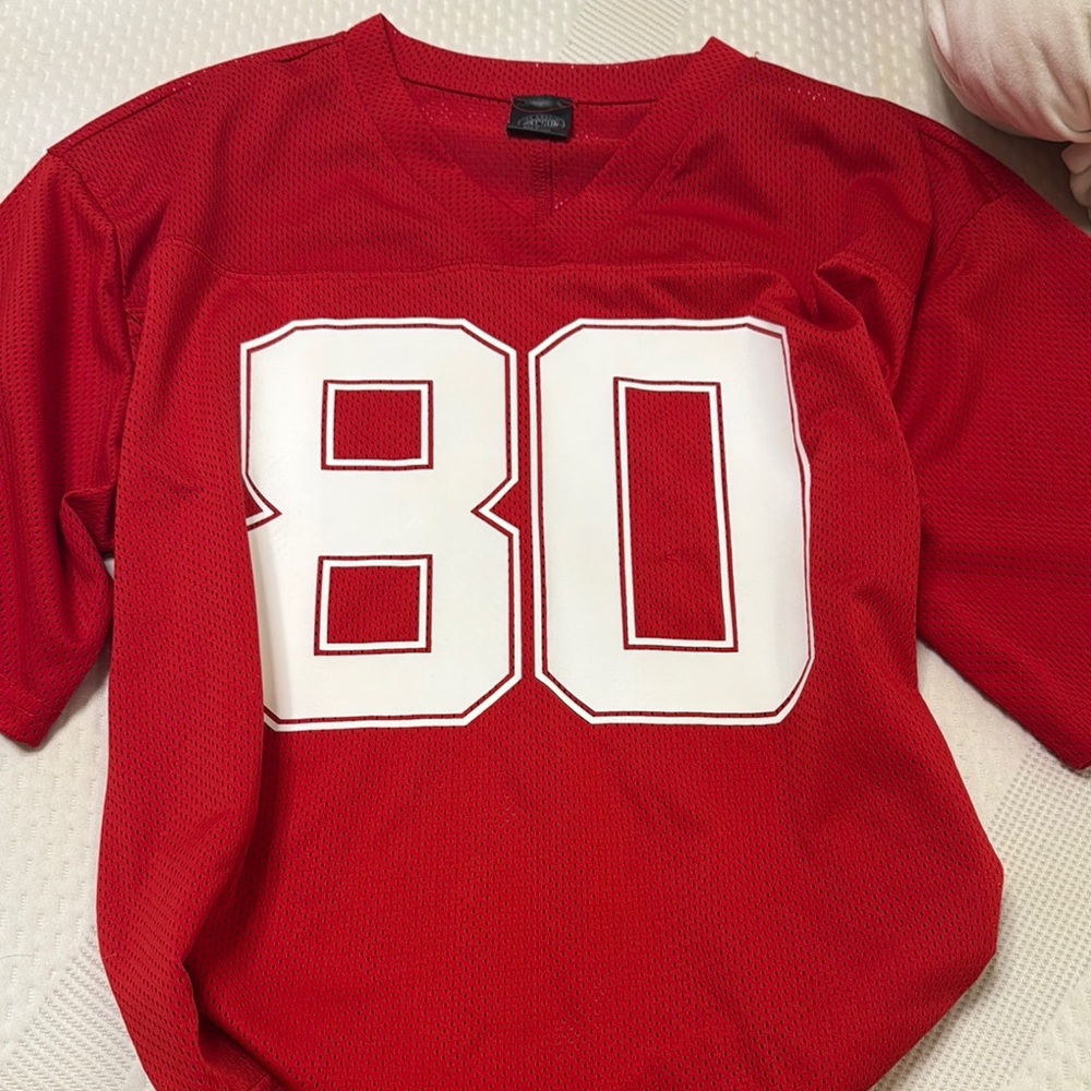 Urban Outfitters Red Jersey with White Number 80